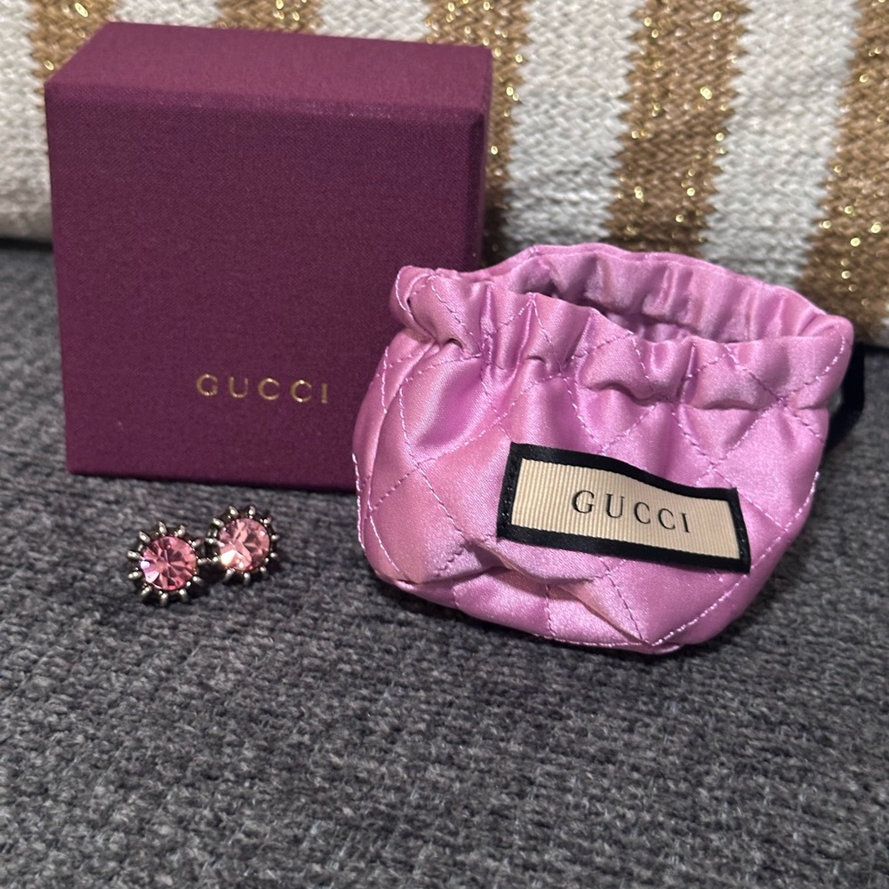 Gucci Pink Stud Earrings with Quilted Pouch